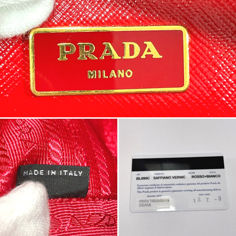 PRADA Handbag BL095C flour Triangle logo Safiano leather/Safiano Vernis Red Red Women Used