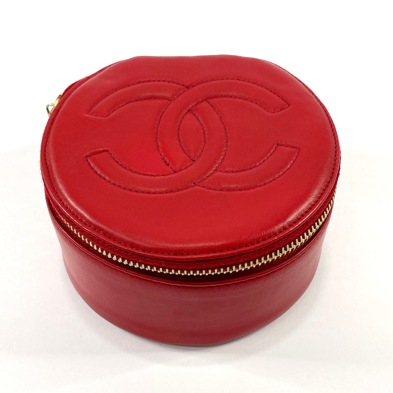 CHANEL Pouch Jewelry case COCO Mark lambskin Red Women Used