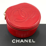 CHANEL Pouch Jewelry case COCO Mark lambskin Red Women Used