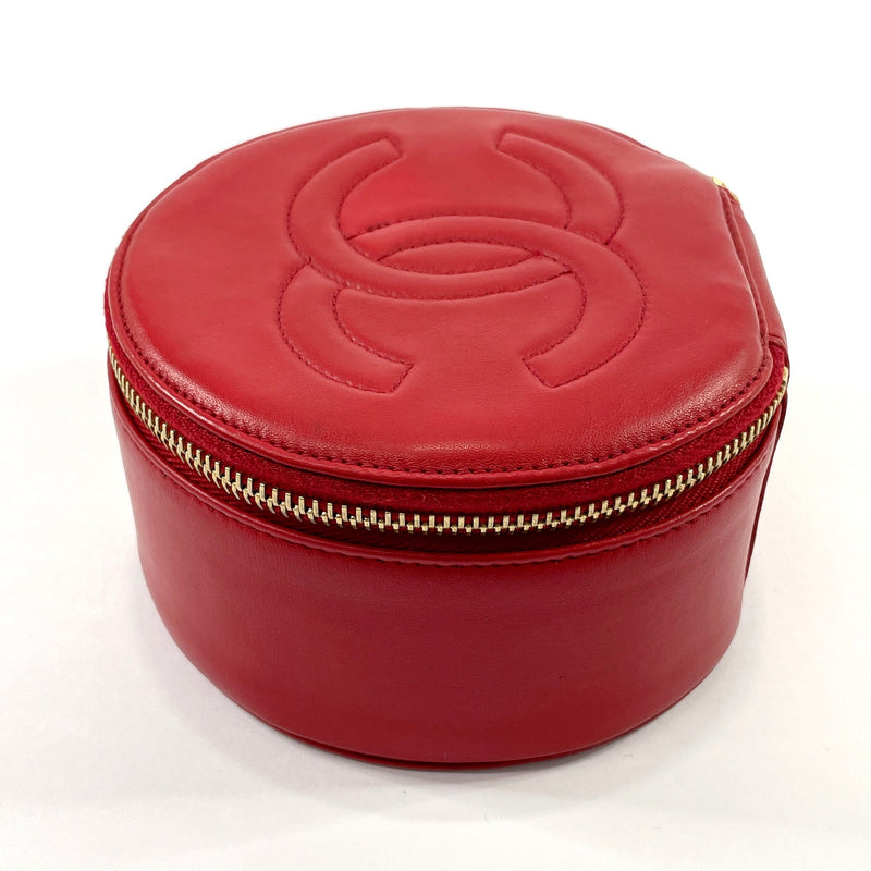 CHANEL Pouch Jewelry case COCO Mark lambskin Red Women Used