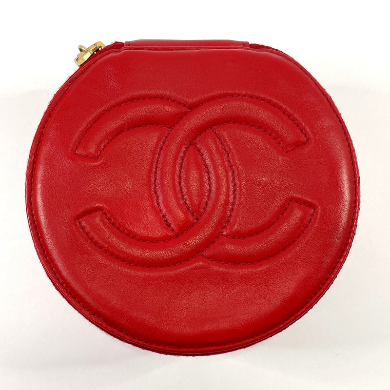 CHANEL Pouch Jewelry case COCO Mark lambskin Red Women Used