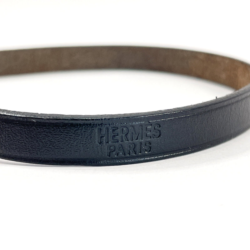 HERMES bracelet Kelly aldion leather Black □HCarved seal mens Used
