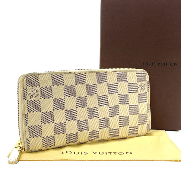 LOUIS VUITTON purse N60019 Zippy wallet Damier Azur Canvas white unisex Used