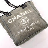 CHANEL Tote Bag Deauville PM canvas/leather gray Women Used