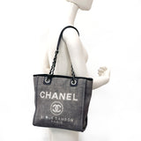 CHANEL Tote Bag Deauville PM canvas/leather gray Women Used