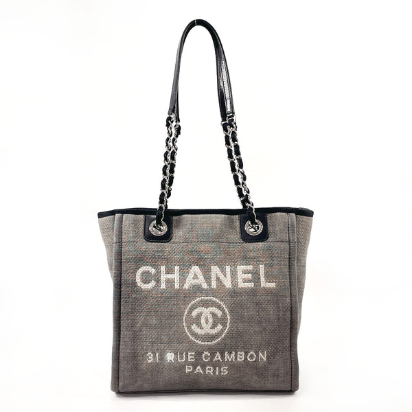 CHANEL Tote Bag Deauville PM canvas/leather gray Women Used