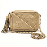 CHANEL Shoulder Bag Matelasse ChainShoulder COCO Mark Fringe lambskin beige Women Used