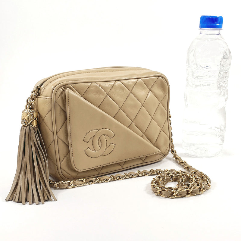 CHANEL Shoulder Bag Matelasse ChainShoulder COCO Mark Fringe lambskin beige Women Used