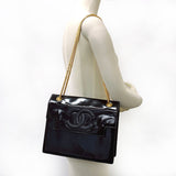 CHANEL Shoulder Bag ChainShoulder COCO Mark Patent leather Black Women Used