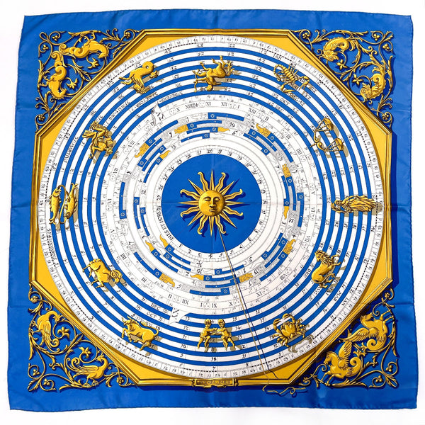 HERMES scarf Carre 90 DIES ET HORE Astrology silk blue Women Used