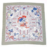 HERMES scarf Carre 90 CAVALIERS DES NUAGES silk gray Women Used