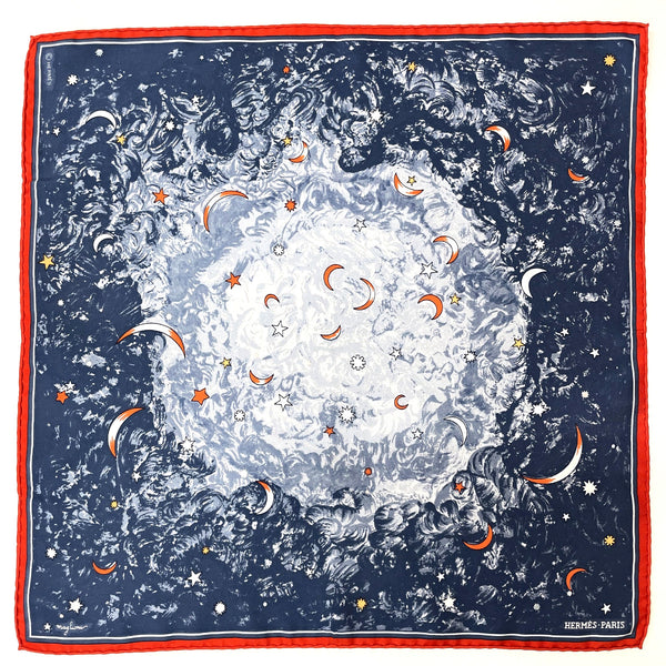 HERMES scarf Petit curry l'Annee des Etoiles silk Navy Women Used