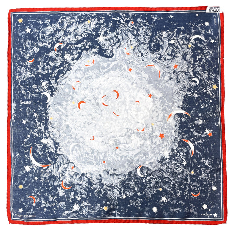 HERMES scarf Petit curry l'Annee des Etoiles silk Navy Women Used