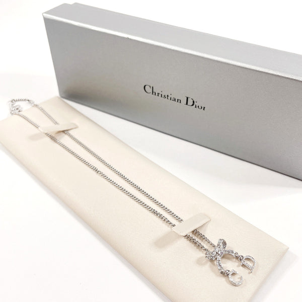 Christian Dior Necklace ribbon metal/Rhinestone Silver Women Used