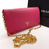 PRADA purse 1MT290 Chain wallet Safiano leather pink gold Women Used - JP-BRANDS.com