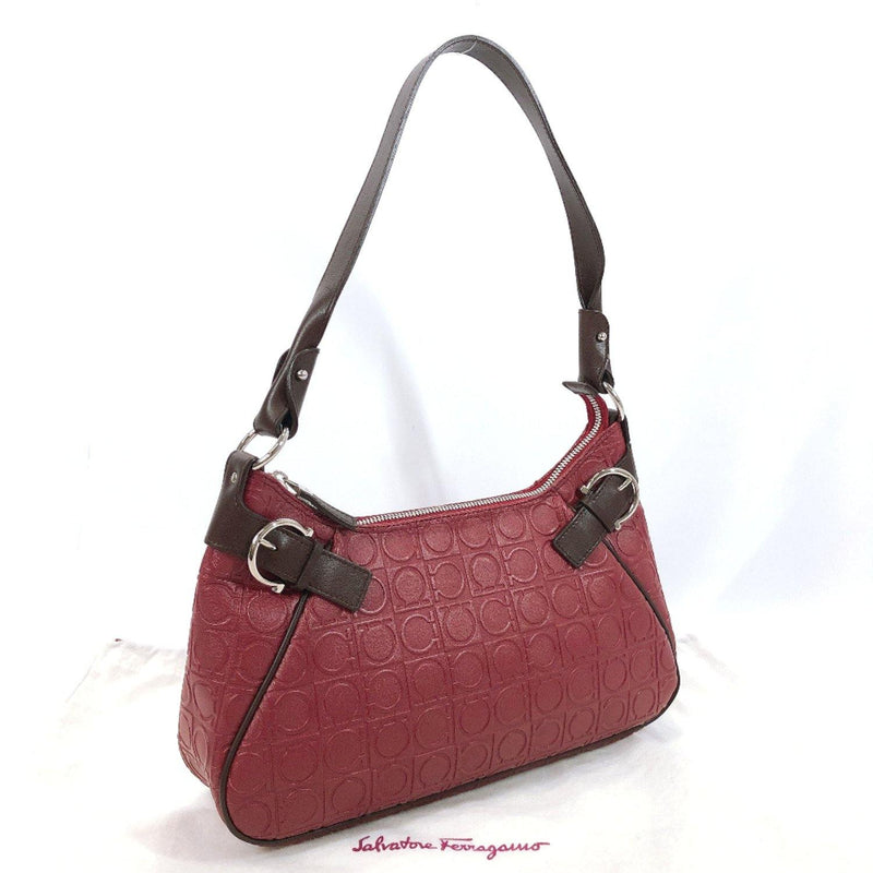 Salvatore Ferragamo Handbag AU21-4436 Gancini PVC/leather wine-red Brown Women Used - JP-BRANDS.com