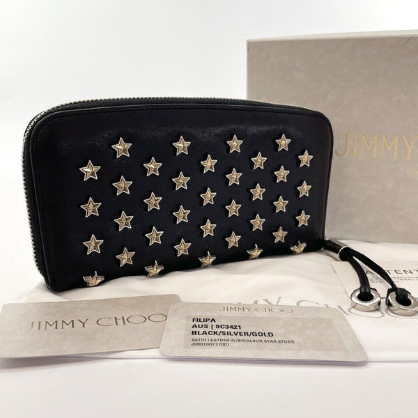 JIMMY CHOO purse Round zip Filipa Star studs leather Black Women Used - JP-BRANDS.com
