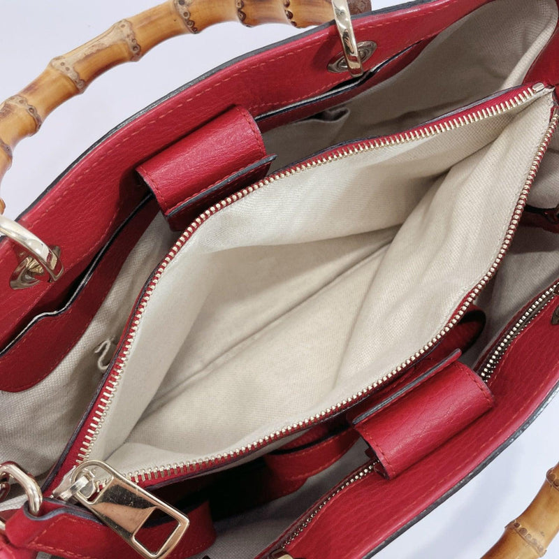 GUCCI Handbag 323660 Bamboo 2way leather/Bamboo Red Women Used - JP-BRANDS.com
