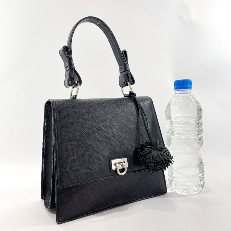 Salvatore Ferragamo Handbag Gancini ribbon leather Black SilverHardware Women Used