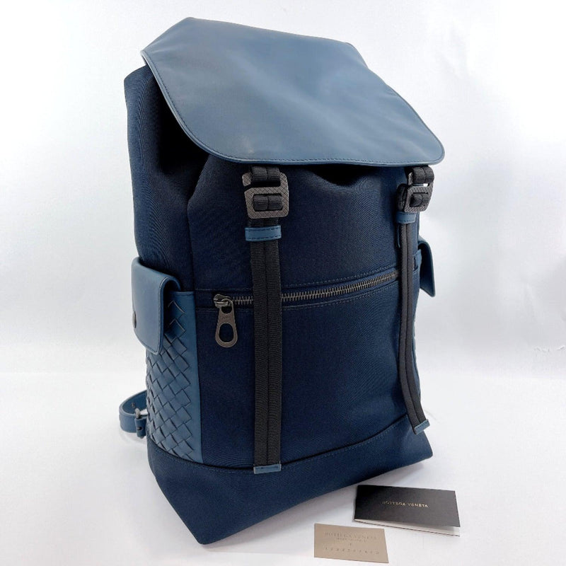 Navy Intrecciato-leather backpack, Bottega Veneta