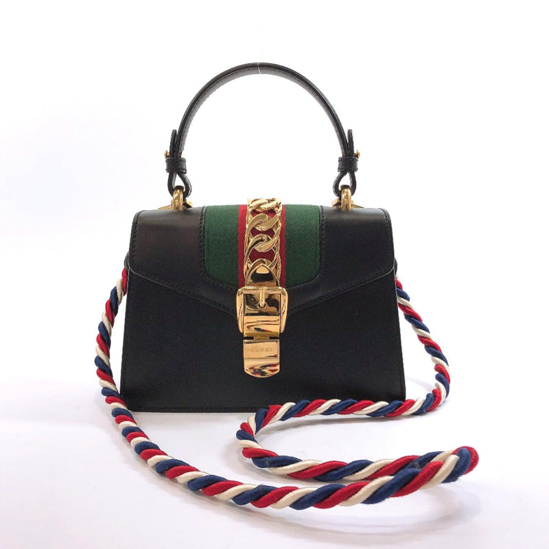 GUCCI Handbag 470270 Sylvie Sherry Line 2WAY leather Black Red Women Used - JP-BRANDS.com