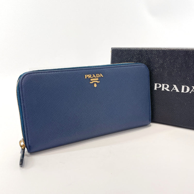 PRADA purse Round zip Safiano leather Navy Gold Hardware Women Used