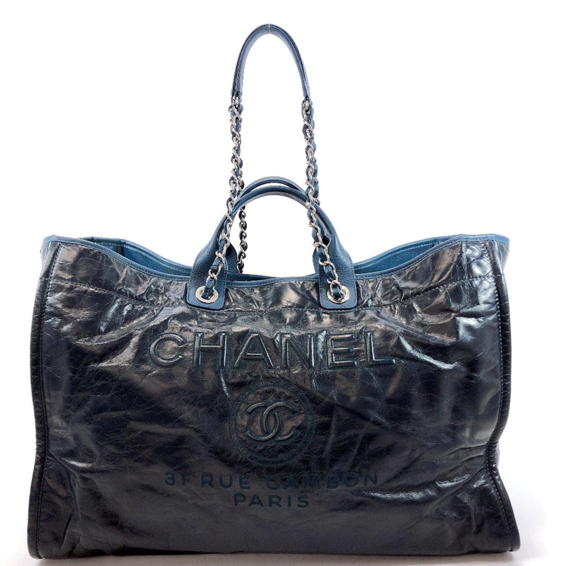 CHANEL Tote Bag Deauville leather Navy unisex Used - JP-BRANDS.com
