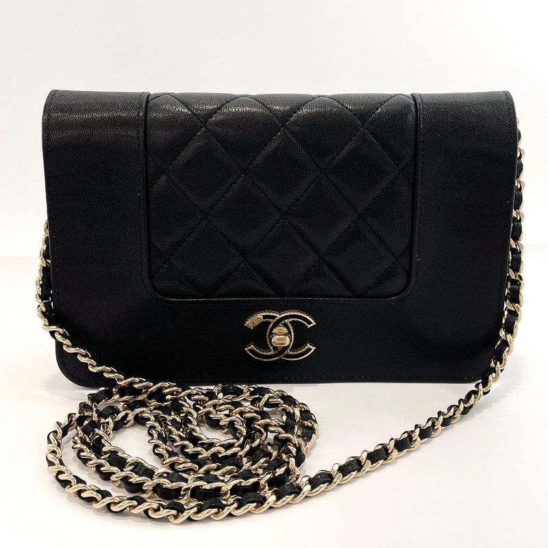 Chanel Chain Shoulder Bag Black Mademoiselle Single Flap Lambskin No Seal CHANEL  Coco Mark Turn Lock Quilted Stripe Ladies