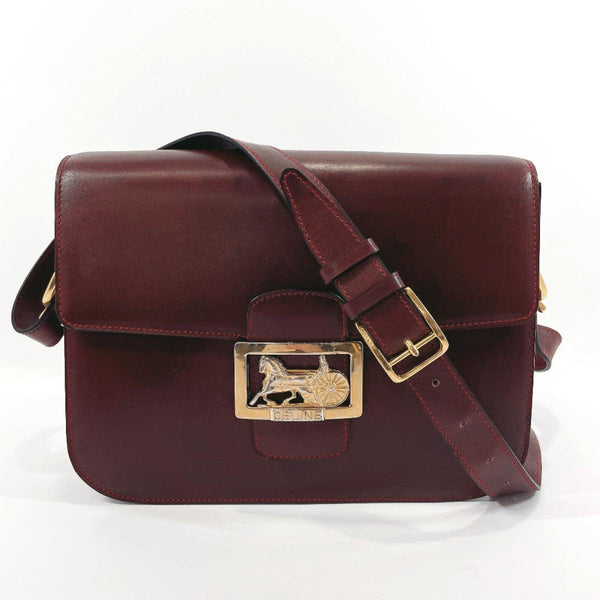 CELINE Shoulder Bag Carriage hardware vintage leather wine-red Women Used - JP-BRANDS.com