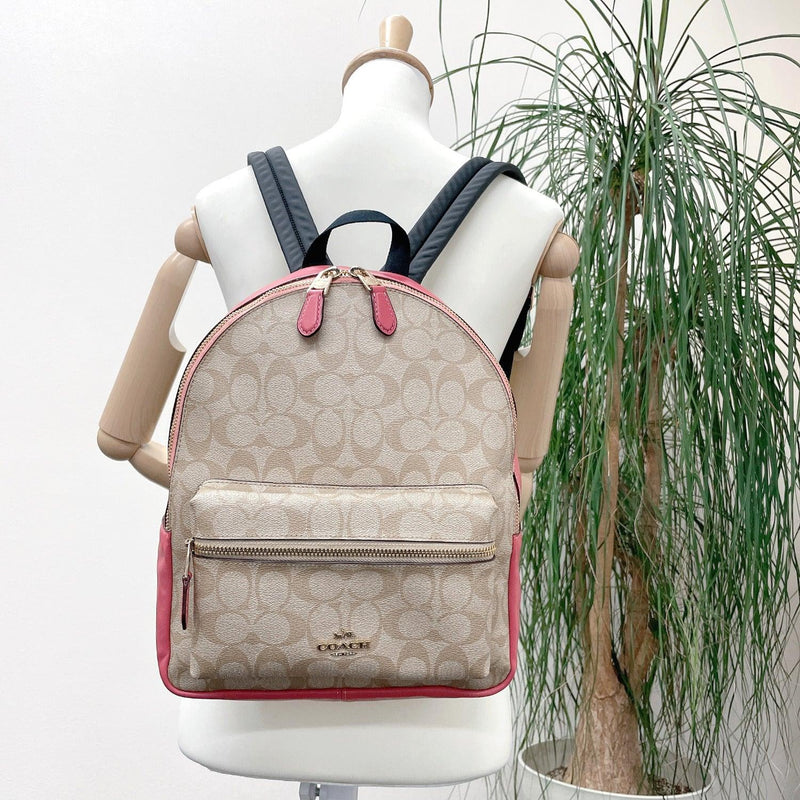 COACH Backpack Daypack F32200 Signature PVC/leather pink beige Women Used - JP-BRANDS.com