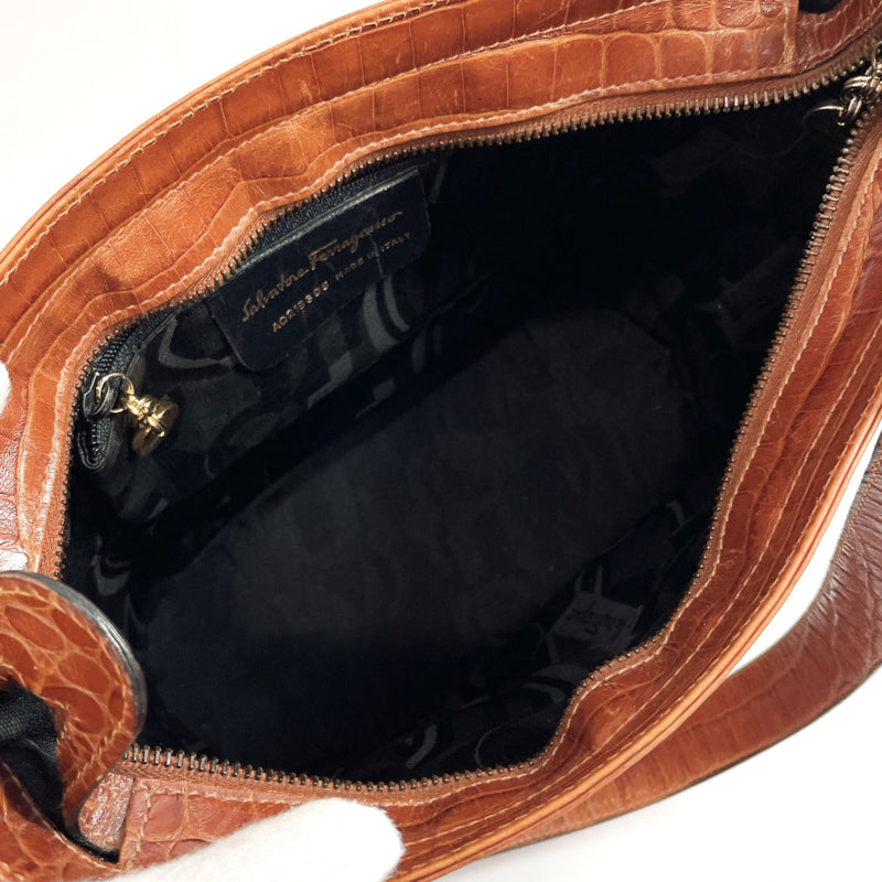 Salvatore Ferragamo Shoulder Bag AQ215306 Gancini Embossing leather Brown Women Used