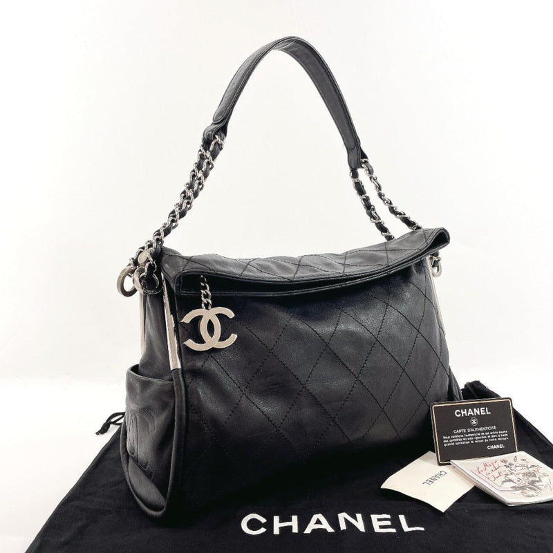 Chanel Soft Lambskin Leather Medium Silver Chain Shoulder Tote Bag