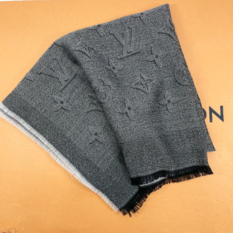 Louis Vuitton Gray Logomania Wool Scarf Black Grey Cloth ref