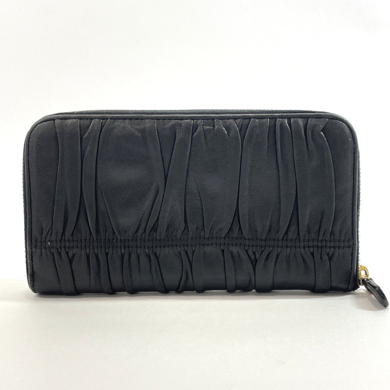 PRADA purse 1M0506 gathered Zip Around leather Black Women Used