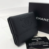CHANEL Tri-fold wallet Matt caviar skin Black Women Used - JP-BRANDS.com