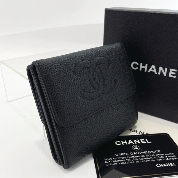 CHANEL Tri-fold wallet Matt caviar skin Black Women Used - JP-BRANDS.com
