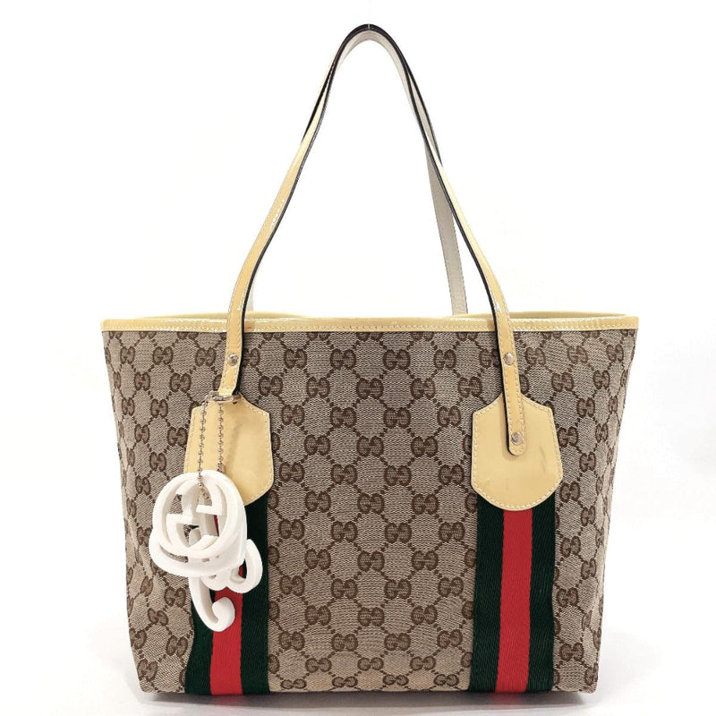 Gucci Sherry GG Canvas Leather Tote Bag Beige - Preloved