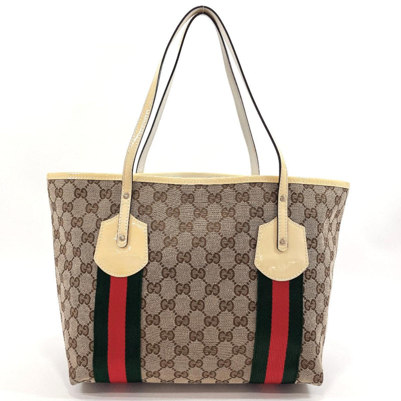 GUCCI Tote Bag 211971 Jolly Tote Sherry line GG canvas/Patent leather beige beige Women Used - JP-BRANDS.com