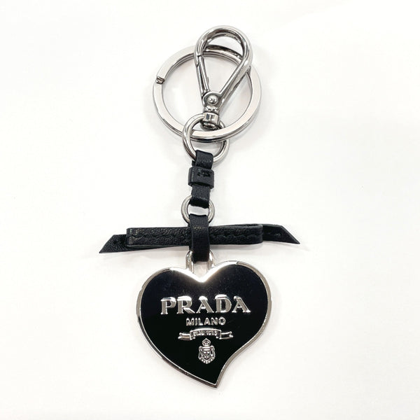PRADA key ring Heart charm metal/leather Black Black Women Used