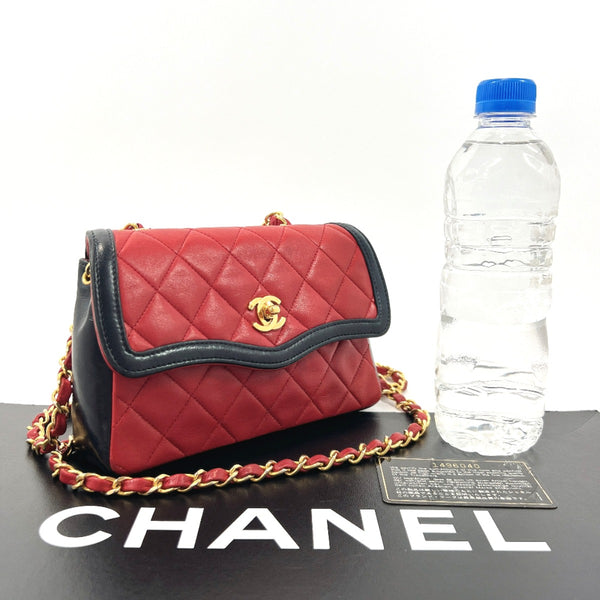 CHANEL Shoulder Bag Mini Materasse Chain Shoulder lambskin Red Red Women Used