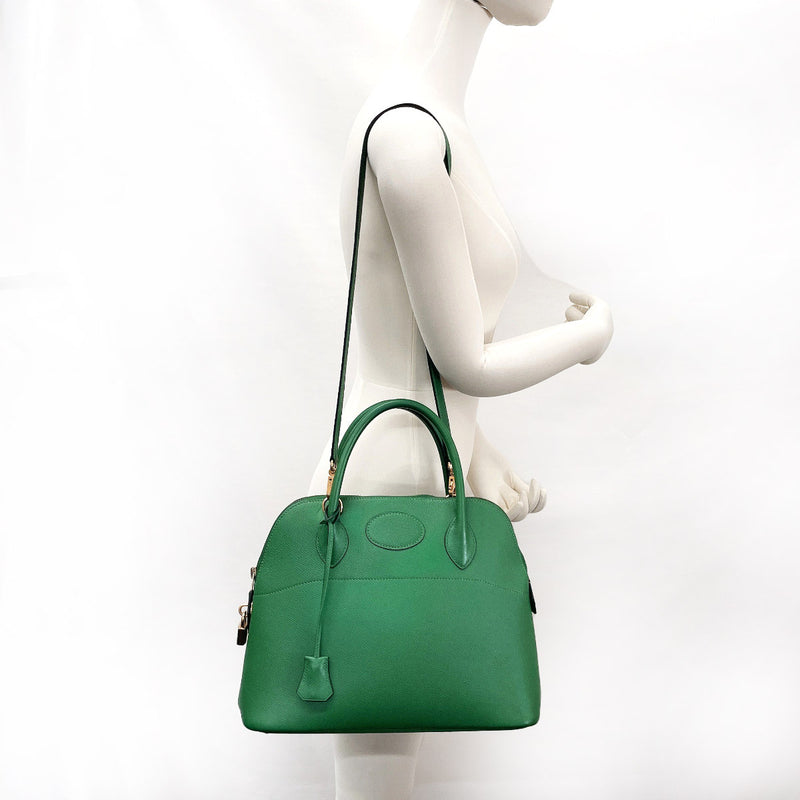 HERMES Handbag Bolide 31 Courchevel green □CCarved seal Women Used