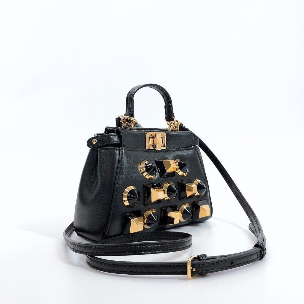FENDI Shoulder Bag 8M0355 Micro peekaboo studs Gold edition leather black  Women New