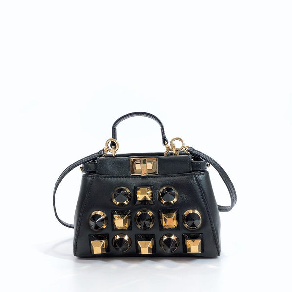 FENDI Shoulder Bag 8M0355 Micro peekaboo studs Gold edition leather black Women New - JP-BRANDS.com