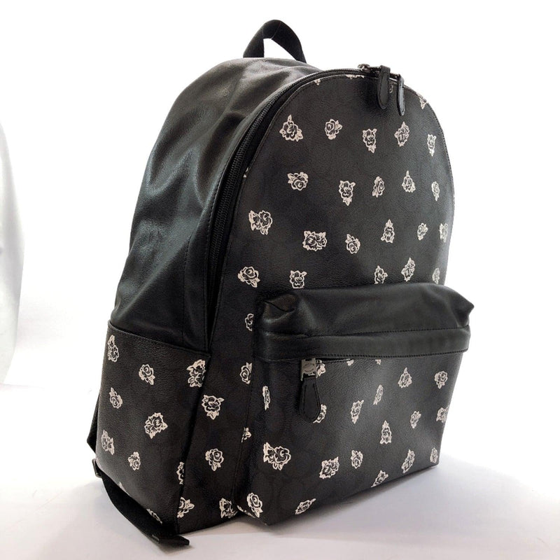COACH Backpack Daypack F55970 Signature Flower pattern PVC/leather black white unisex Used - JP-BRANDS.com