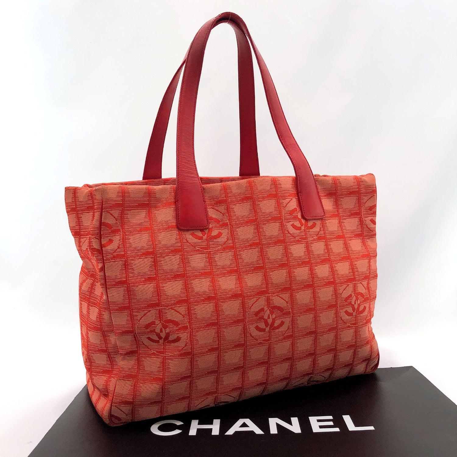 CHANEL Tote Bag New Travel Line MM Nylon Red Women Used