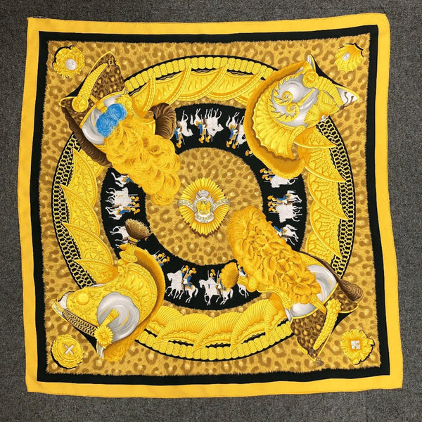 HERMES scarf Carre90 Knight & horse print silk yellow gold Women Used - JP-BRANDS.com