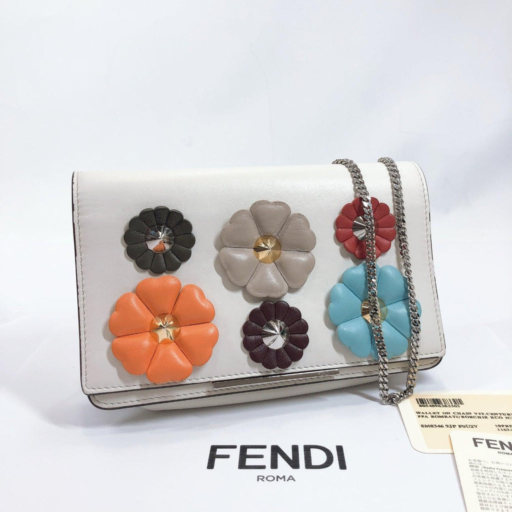 FENDI Shoulder Bag 8M0346-9JP Chain wallet Flower studs leather 