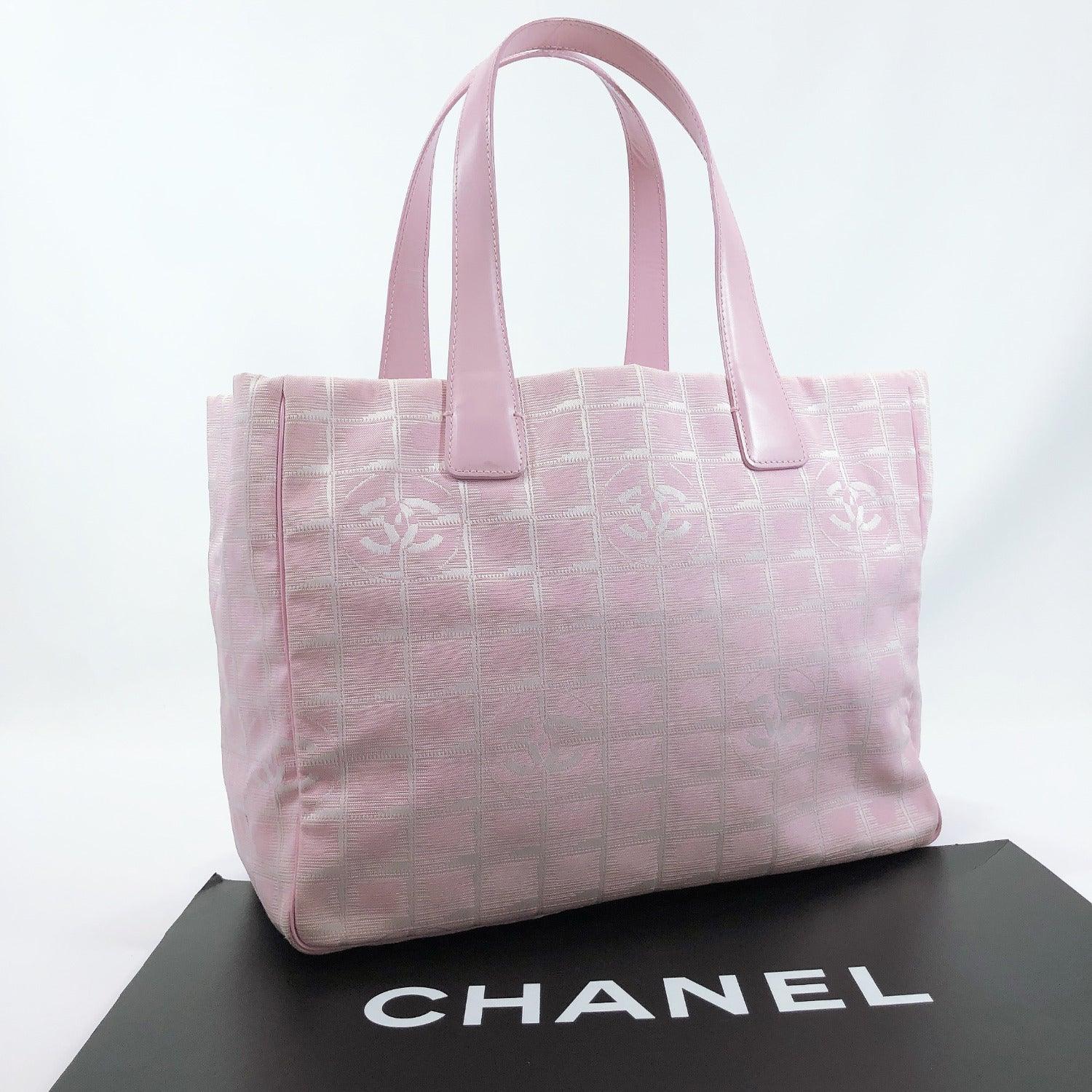 Japan Used Bag] Chanel Tote Bag Shoulder Gmtravel Line Pink Gold Nylon  Jacquard