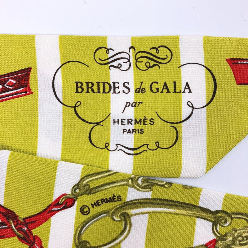 HERMES scarf Twilly BRIDES DE GALA "cerebral bridle" silk green Women Used - JP-BRANDS.com