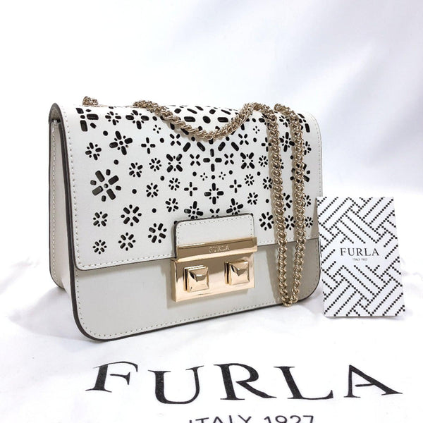Furla Shoulder Bag punching bella ChainShoulder leather white gold Women Used - JP-BRANDS.com